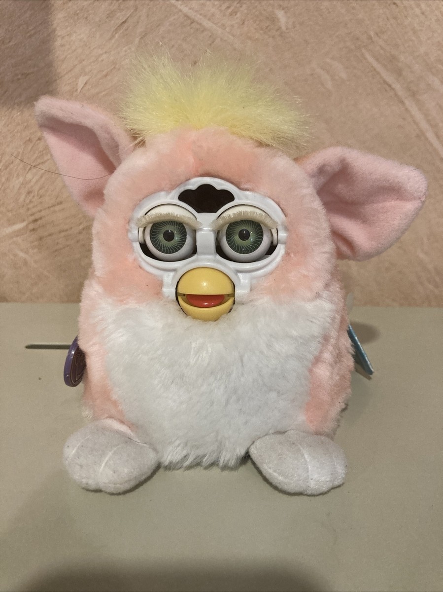Furby baby 1999 PEACHY pink and yellow fur grey eyes VERY