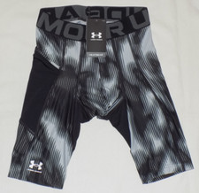 Under Armour Men's Compression HeatGear Printed Long Shorts 10" BlkWht S New