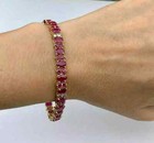 Bracelet Tennis 14K Yellow Gold Plated 10 Ct Oval Round Cut Lab-Created Ruby