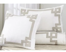 NEW Villa Noble Excellence Greek Key 2 Queen Shams Almond 100% Cotton -$89