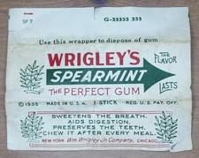 WRIGLEYS SPEARMINT Chewing GUM Wrapper Vintage Original Circa 1935 Made in USA