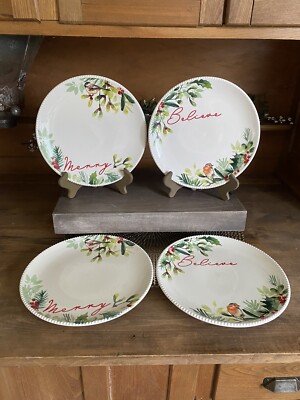4 Better Homes & Gardens Winter Botanical Stoneware Plates Christmas 9'' ~NICE~