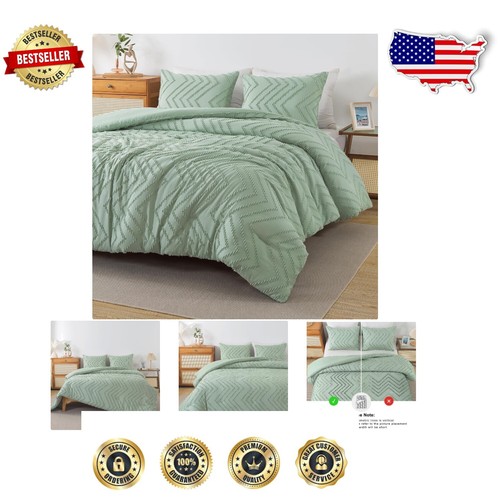 Sage Green Bohemian Comforter Set Full, 3-Piece Lightweight Microfiber Bedding