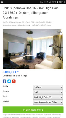 Beamer Leinwand / DNP Supernova One / high gain / 16:9 / 186cm