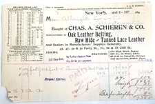 1897 Invoice, Chas. A. Schieren & Co., Belting/Leather, Ferry St/Cliff St., NY