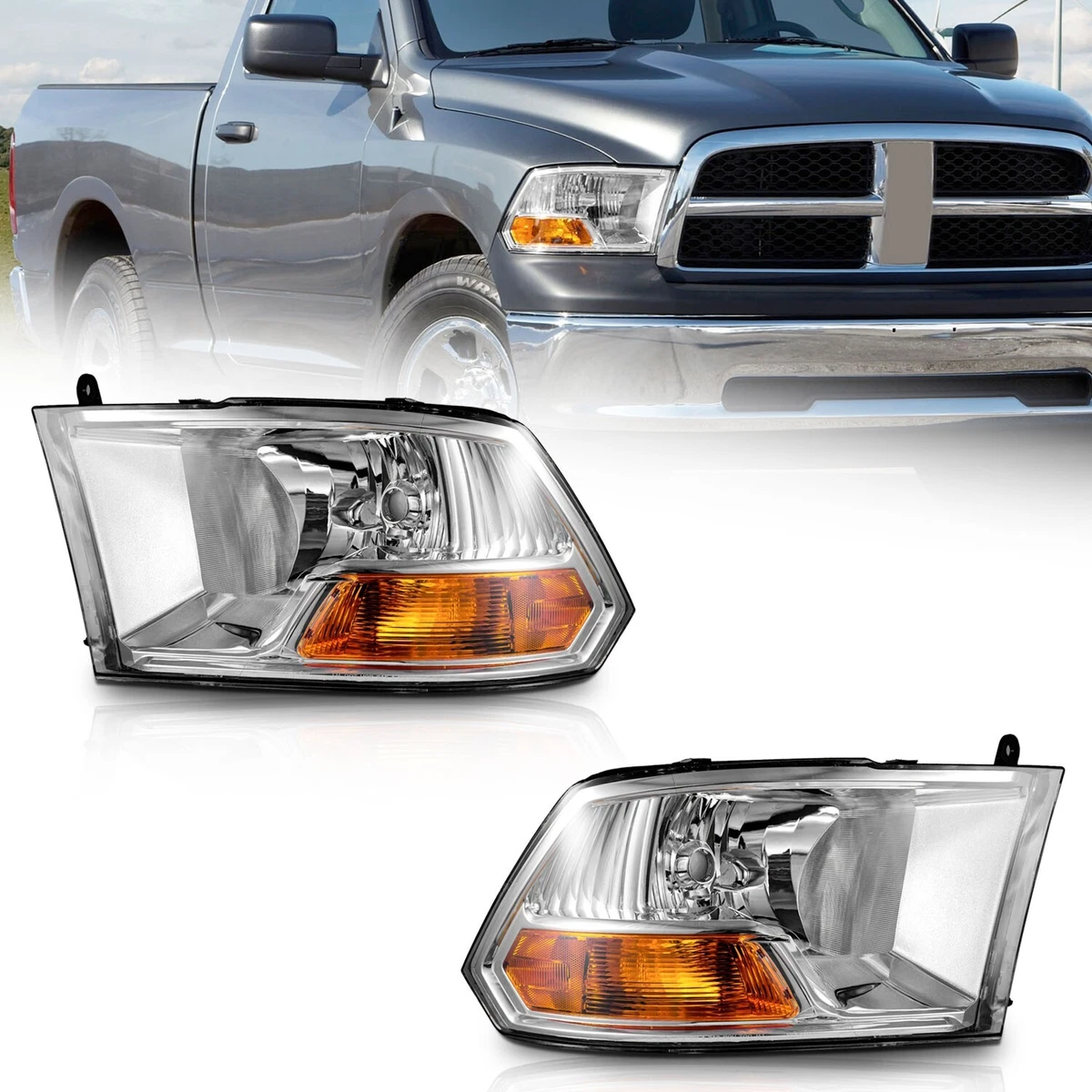 Par De Faros Delanteros Para Dodge Ram 1500-4500 2011-2018 - Carcasa Negra, Tecnología Halógena, Montaje Directo