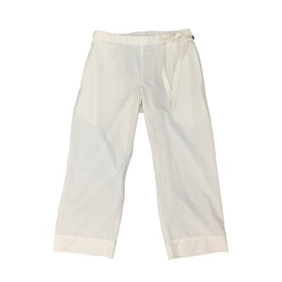 Reebok Thin Track Pants Womens L Large White Relaxed Elastic Waist Drawcord Tie