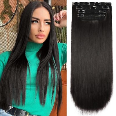 Straight Hair Extensions Natural Black 4Pcs Clip in Hair Extensions Soft Exte...