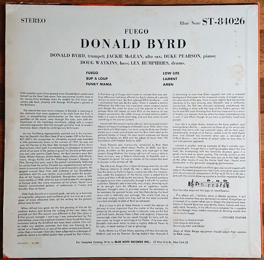 DONALD BYRD Fuego LP Blue Note BST 84026 Stereo Japan NYC 47WEST
