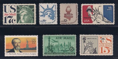 STATUE OF LIBERTY - SET OF 7 DIFFERENT U.S. POSTAGE STAMPS - MINT CONDITION