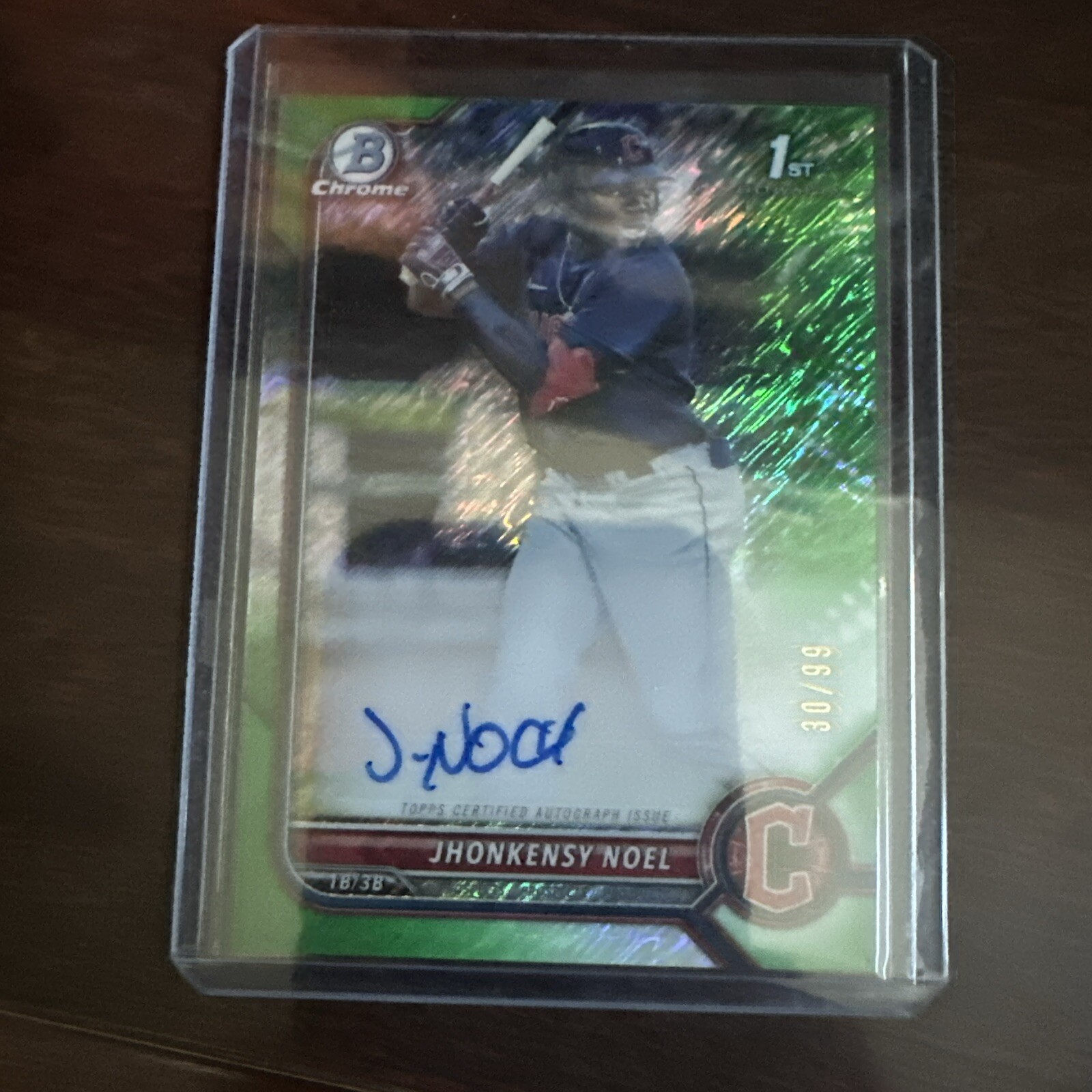 2022 Jhonkensy Noel 1st Bowman Chrome Green Shimmer Refractor Auto /99 Cleveland