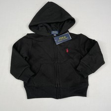 Polo Ralph Lauren Toddler Boys Black Fleece Zip Up Hoodie 2/2T Small Red Pony