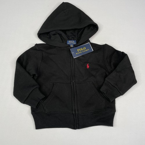 Polo Ralph Lauren Toddler Boys Black Fleece Zip Up Hoodie 2/2T Small Red Pony - 第 1/7 張圖片