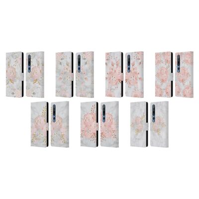 NATURE MAGICK PINK GLITTER FLOWERS ON MARBLE LEATHER BOOK CASE FOR XIAOMI PHONES