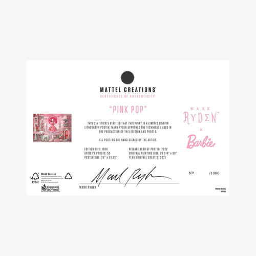 Mattel Creations MARK RYDEN x BARBIE Signed Lithograph PINK POP Art Print Poster - Picture 2 of 3