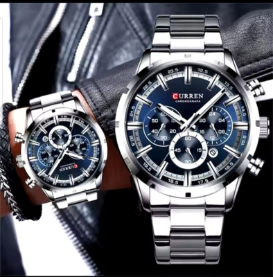 Armbanduhr Herrenuhren Datum Edelstahl Quarzuhr Uhr Herren Silber Blau Batterie