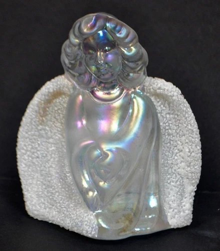 Fenton Iridescent Carnival Glass Angel with Frosted Wings
