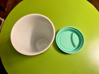 J Crew Ceramic Travel Tumbler. Silicone Baby Blue Lid. Black and White Stripes — photo 3