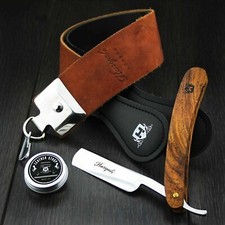 Leather Strop Strap and Paste for Straight Razor Sharpening Cut