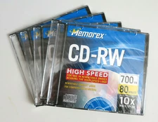 5 X Memorex High Speed CD-RW Slim Jewel Cases Sealed Cases 