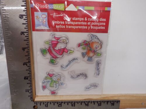 STAMPENDOUS SANTA SNOWMAN SKATING PHOTOPOLYMER STAMPS & CUTTING DIES EUC A31750