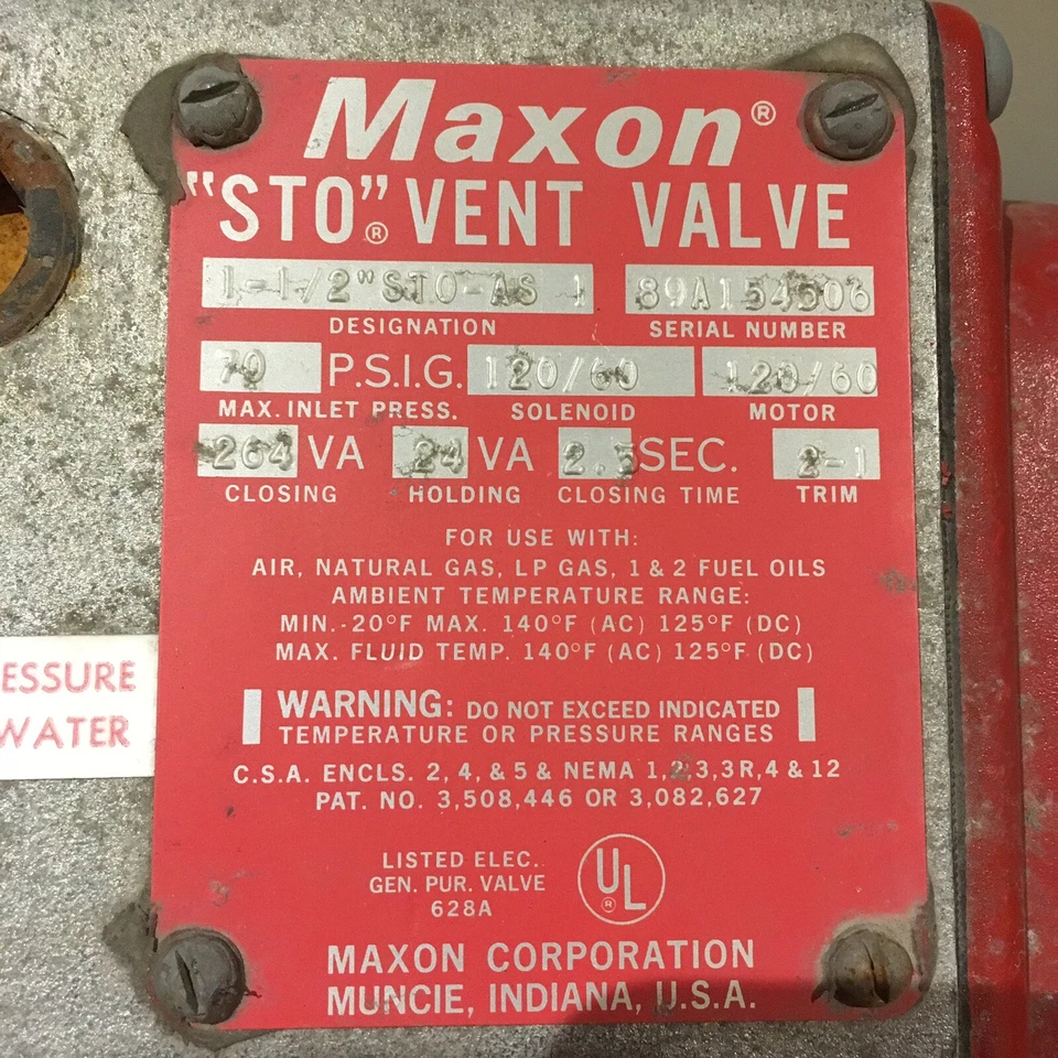 Maxon "Sto" Vent Valve 1-1/2" STO-AS-1 70psi 120V Solenoid — 第 3/4 张图片
