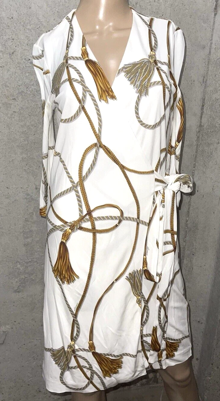 Gucci robe portefeuille vintage à pompons bambou blanc logo imprimé 4 6 / MOYEN