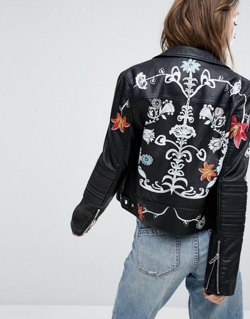 BLANK NYC Secret Keeper Embroidered Floral Faux Leather Jacket XS