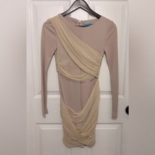 ALICE + OLIVIA Women's Pink & Beige Long Sleeve Draped Detail Goddess Dress