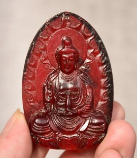 6.5CM Rare Chinese Red Amber Kwan yin Guan Yin Goddess Amulet Pendant Necklace