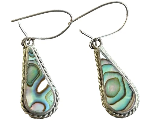 VTG Teardrop Shaped Abalone Shell Earrings Women's Dangle 1980s Multicolor Read