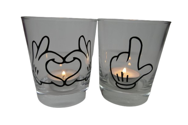 "2Er Set Teelicht Glas Windlicht Mit Print \"Micky HäNde\" Schwarz Kerzenglas"-image