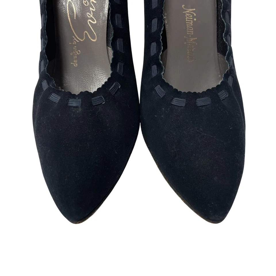 Zapatos de salón de colección Evins Neiman Marcus azul marino de gamuza de cuero escritos a mano 6 Foto 4 de 4