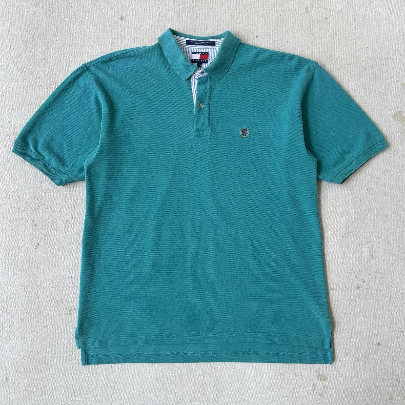 Vintage Tommy Hilfiger Mens Golf Polo Shirt Size Large Green Short Sleeve Cotton