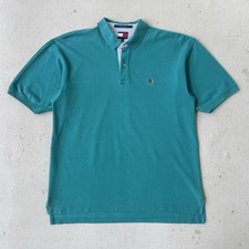 Vintage Tommy Hilfiger Mens Golf Polo Shirt Size Large Green Short Sleeve Cotton
