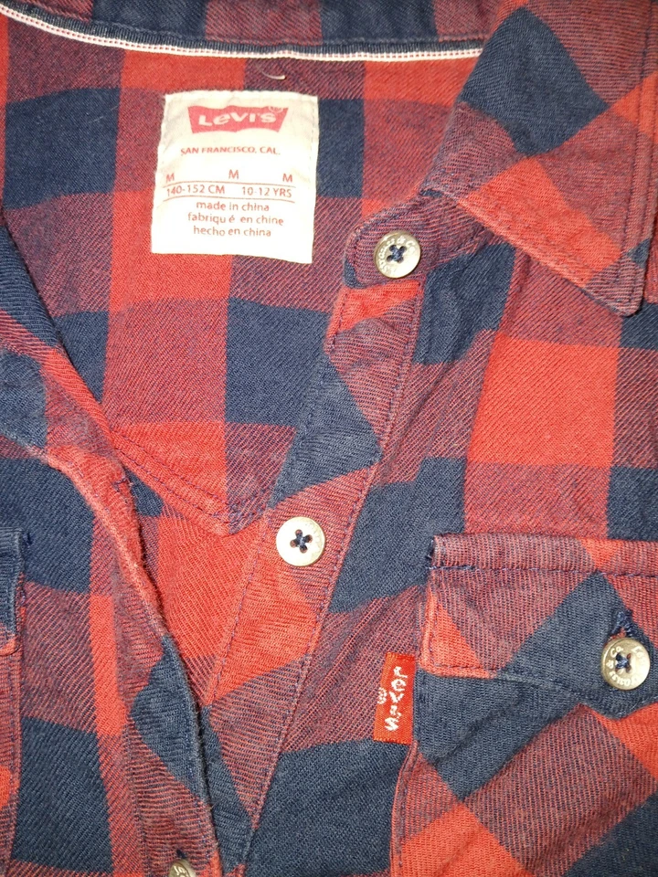 Vintage Levi's Girls Flannel Shirtdress Sz M 10-12 Red/Black VGVC  - Image 2 of 4