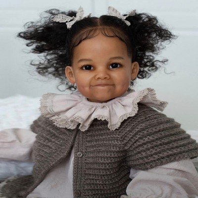 28in Lifelike Reborn Baby Doll Black Skin Toddler Girl W/Rooted Hair Cloth Body
