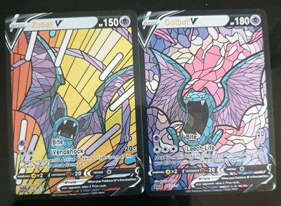 Pokemon 151 Zubat Golbat V Glass Stained Holo Fullart Custom Card Bundle