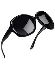 Polarisées Lunettes de Soleil Rétro Grand Cadre Femme Noir Brillant Plastique