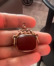 9ct Yellow Gold Cushion Bezel Set Brown Stone Charm Pendant Curb Chain
