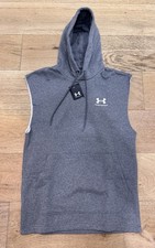 NWT Men s S Under Armour Icon Fleece Heather Gray Sleeveless Hoodie 1389344 55