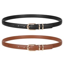 2 Pack Women Skinny Leather Belts for Jeans Pants Thin Faux Leather Belt with...