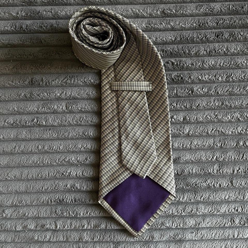 Corbata Ralph Lauren Colección Etiqueta Púrpura Estampado Seda 58.5 Dorado Negro Rayas Foto 2 de 4