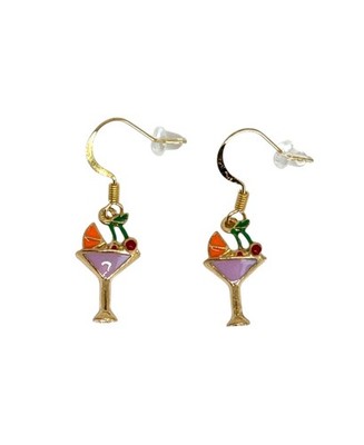 Fruity Cocktail Charm on 10kt Gold Plated Hook Earrings #2129