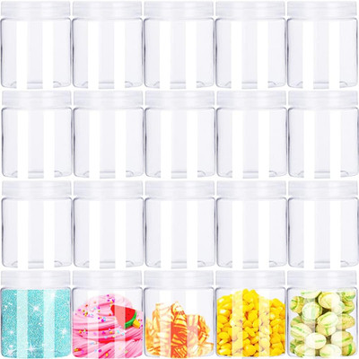 20 Pack 4Oz Empty Clear Slime Containers,Round Plastic Cosmetic Jars with Lids,T