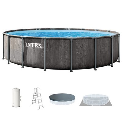 INTEX Greywood Prism Frame 15ft x 48in Premium Above Ground Pool Set with Pump