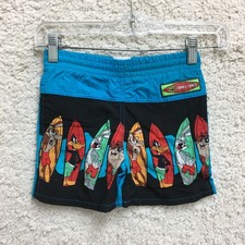 VINTAGE Looney Tunes Boardshorts Medium Youth Blue Graphic Trunks Surfing Boy 3T