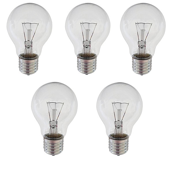 5x GLS LIGHT BULB 240V 75W E27 CLEAR (DIMMABLE)