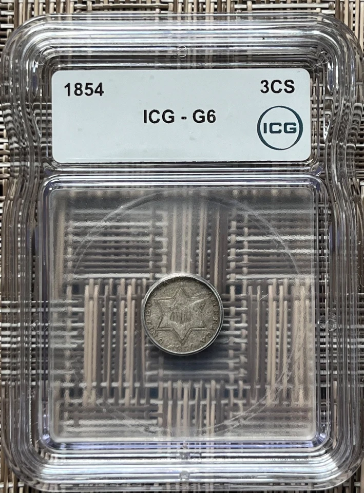 1854 silver three cent piece, ICG G6 - Image 3 of 4