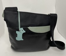 Radley Crossbody Leather Canvas Bag Black with Blue Dog Tag Small Size
